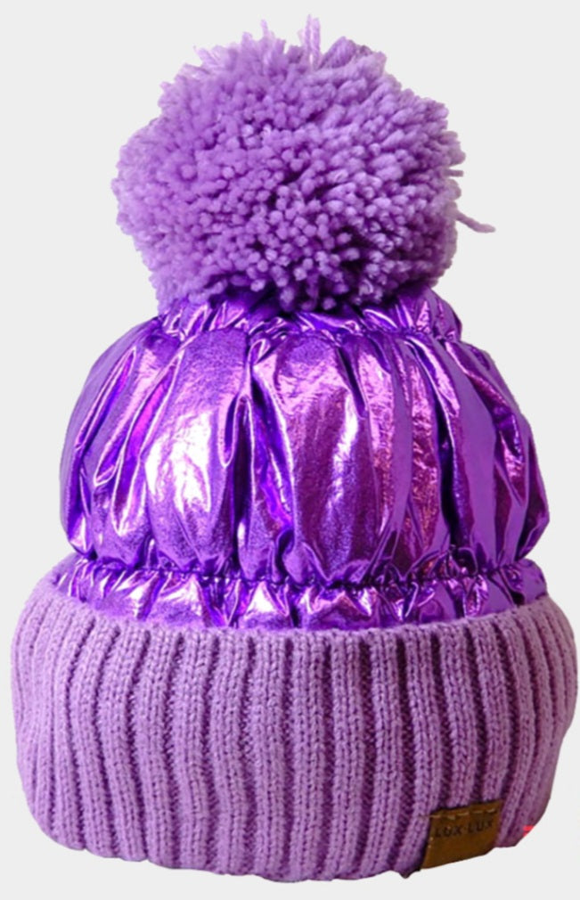 Pom Pom Fleece Knit Beanie Hat