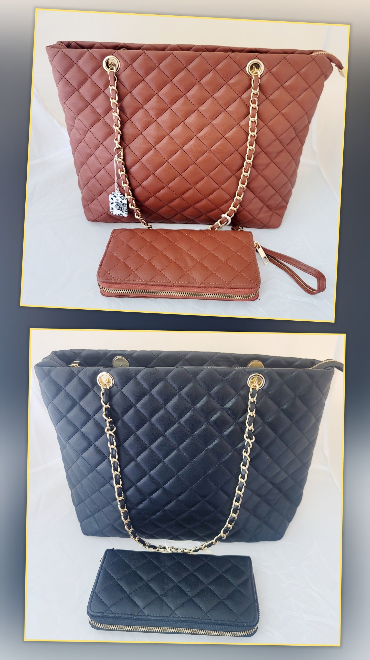 2 Piece Quilted Chain Shopper