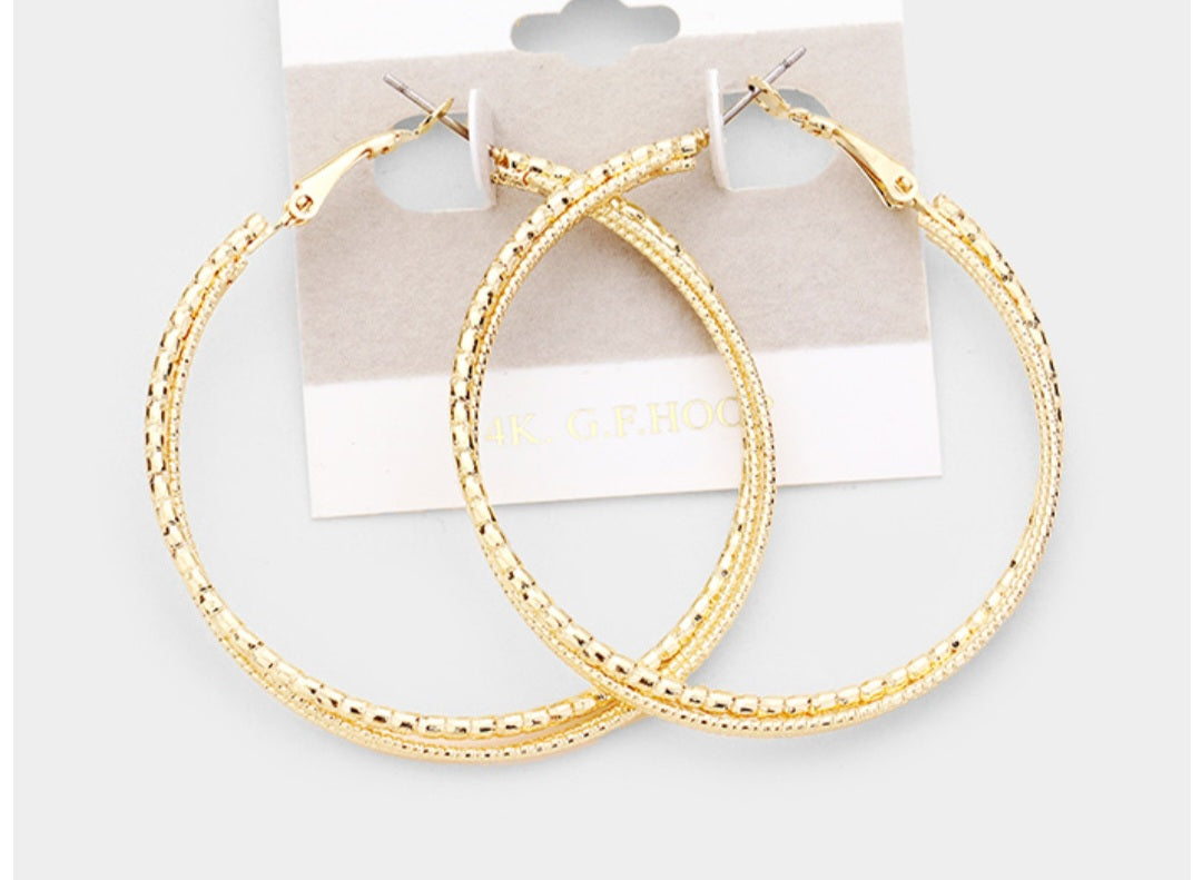 14k Gold Filled Textured Hoops