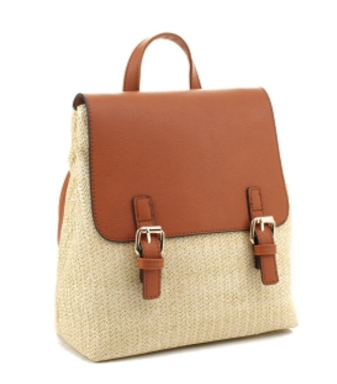 Buckle Woven Straw Back Pack