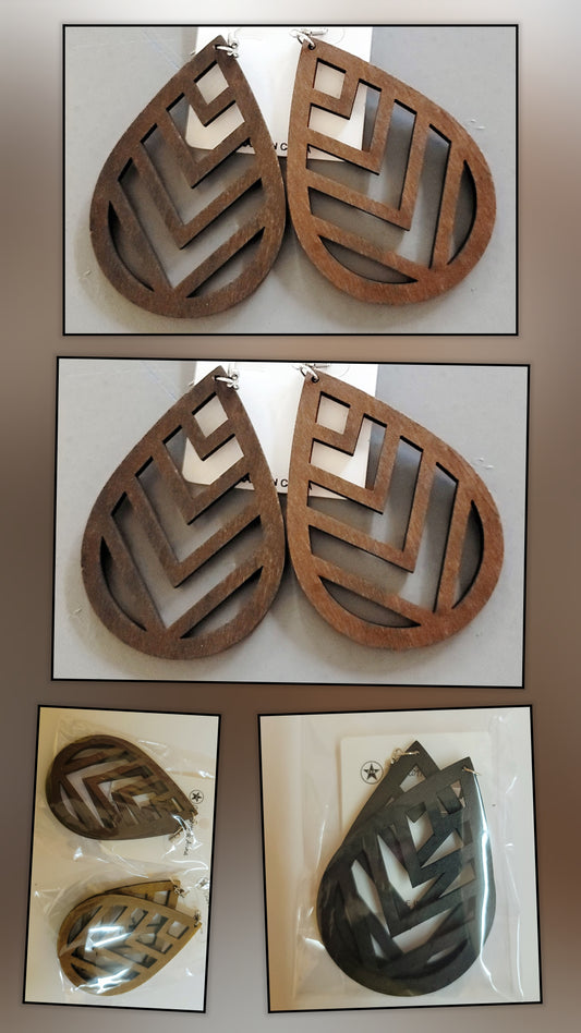 Wood Pear Shape Earrings