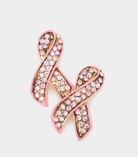 Pink Ribbon Studded Earrings